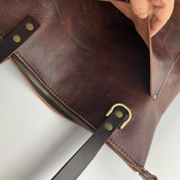 Portland Leather Goods Distressed Leather Tote Bag Brown Lava Boho - Picture 12 of 14